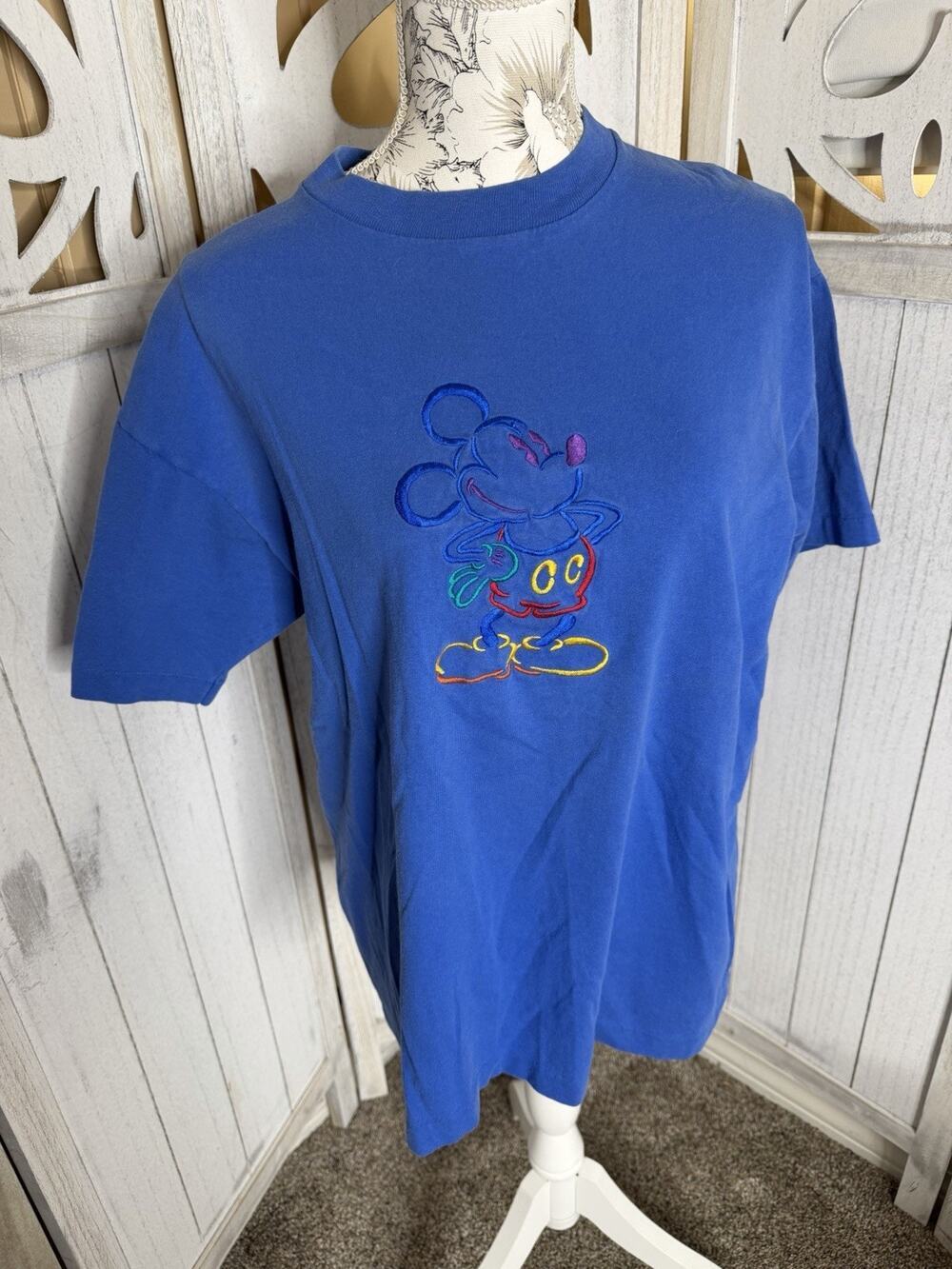 VTG Disney Originals Embroidered Blue Mickey Mouse Single Stitch -Shirt Large